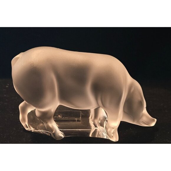 Lalique Crystal Pig with box and cert. Signed - Picture 1 of 10